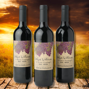 Wine Birthday   Rustic Elegant Aged to Perfection Label