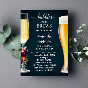 Wine Blue Bubble & Brew Birthday Invitation