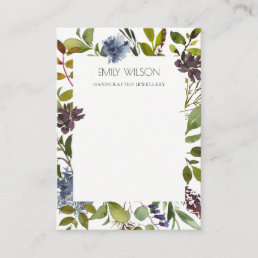 WINE BLUE GREEN PEONY WREATH NECKLACE DISPLAY BUSINESS CARD