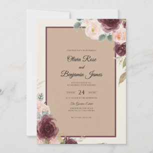 Wine Blush Bouquet Eucalyptus Wedding Invitation