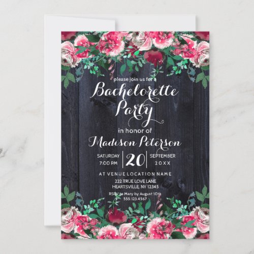 Wine Blush  Navy Bachelorette Party Invitation