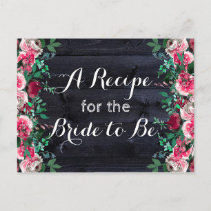 Wine Blush & Navy Wood Burgundy Bride Recipe Card