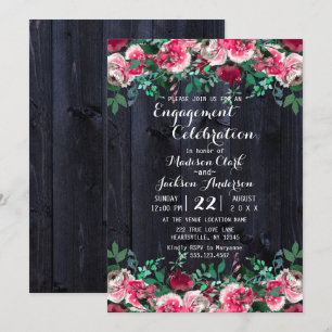 Wine Blush & Navy Wood Engagement Party Invitation