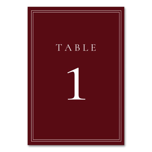 Wine Bordeaux Classic Minimalist Table Number (Front)