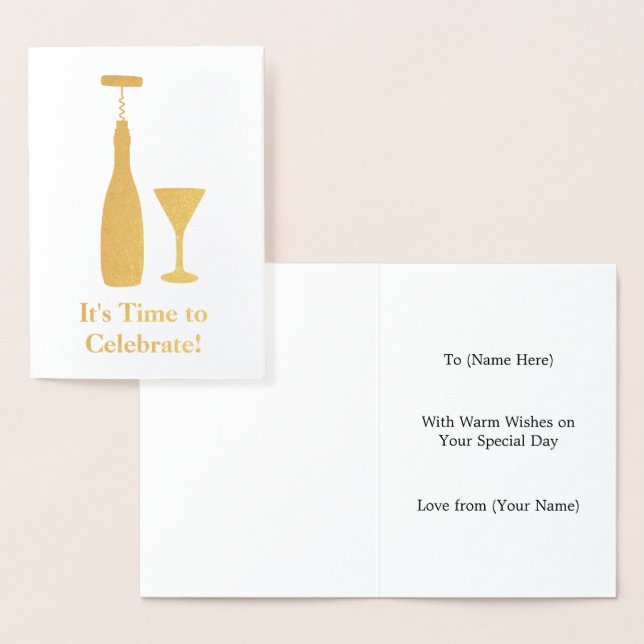 Wine Bottle and Corkscrew - Classic Celebration Foil Card (Display)