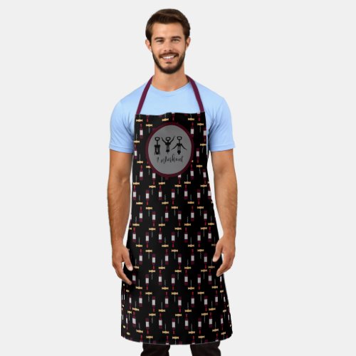 Wine Bottle and Corkscrew Pattern French I Workout Apron