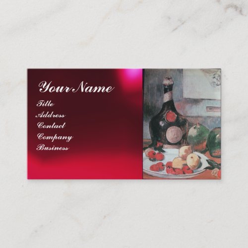 WINE BOTTLE AND FRUITS RED WAX SEAL MONOGRAM BUSINESS CARD