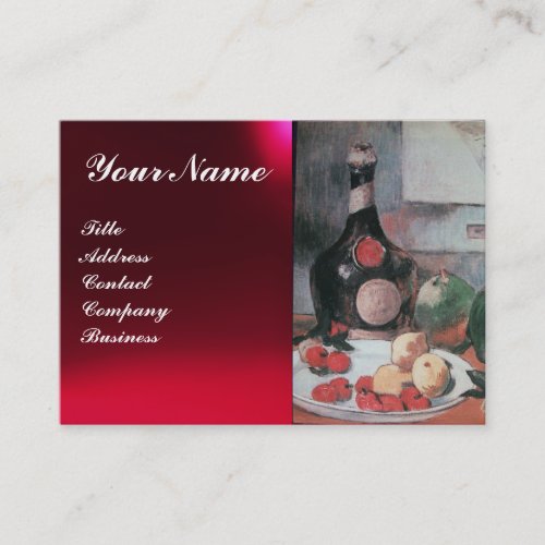 WINE BOTTLE AND FRUITS RED WAX SEAL MONOGRAM BUSINESS CARD