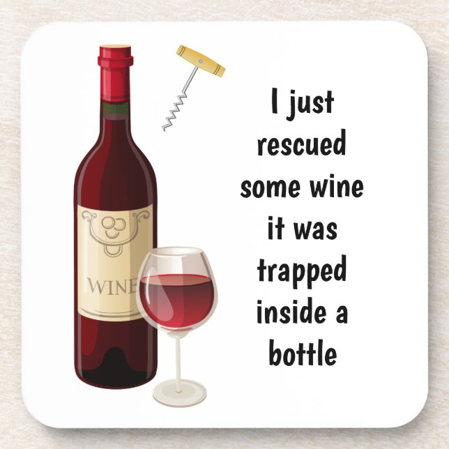 Wine bottle and glass illustration beverage coaster (Front)