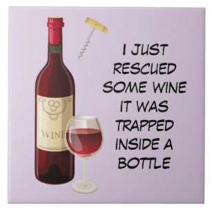 Wine bottle and glass illustration ceramic tile