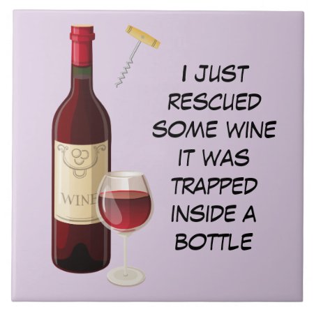 Wine Bottle And Glass Illustration Ceramic Tile