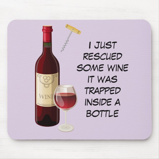 Wine bottle and glass illustration mouse pad (Front)
