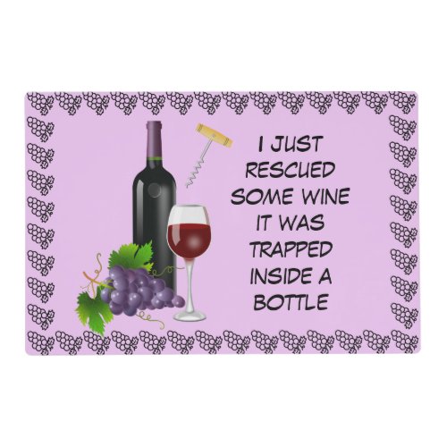 Wine bottle and glass illustration placemat