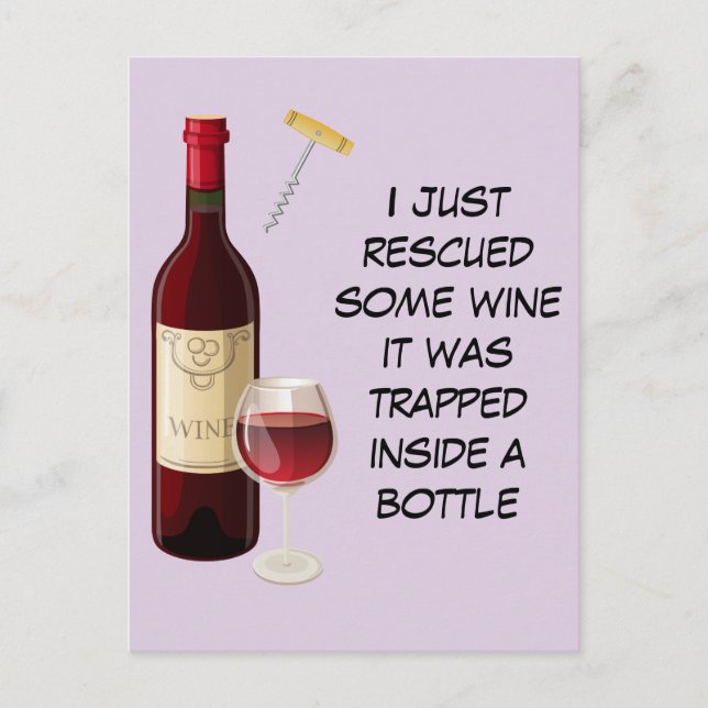 Wine bottle and glass illustration postcard (Front)
