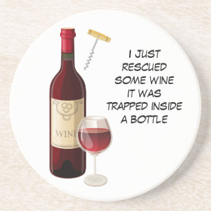 Wine bottle and glass illustration sandstone coaster