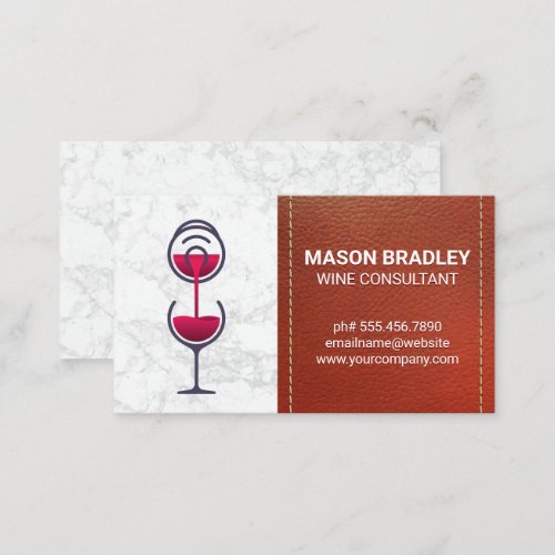 Wine Bottle and Glass  Leather Stitched Business Card