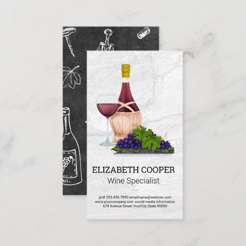 Wine Bottle and Glass  Marble Background Business Card