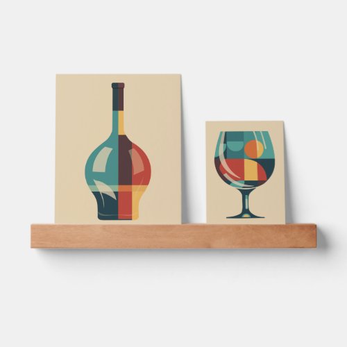 Wine Bottle and Glass Mid Century Modern Wall Art Picture Ledge