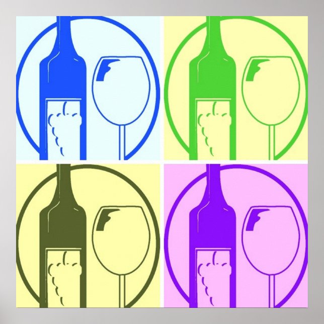 Wine Bottle and Glass Pop Art Poster (Front)