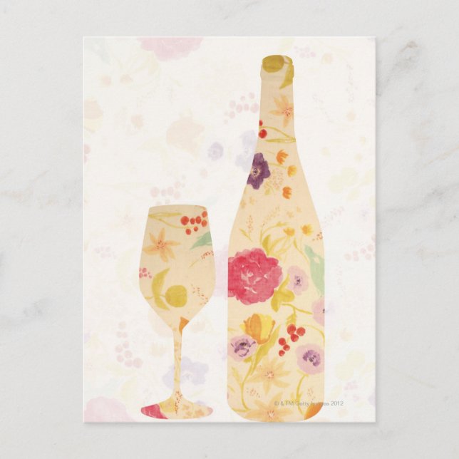 Wine Bottle and Glass Postcard (Front)