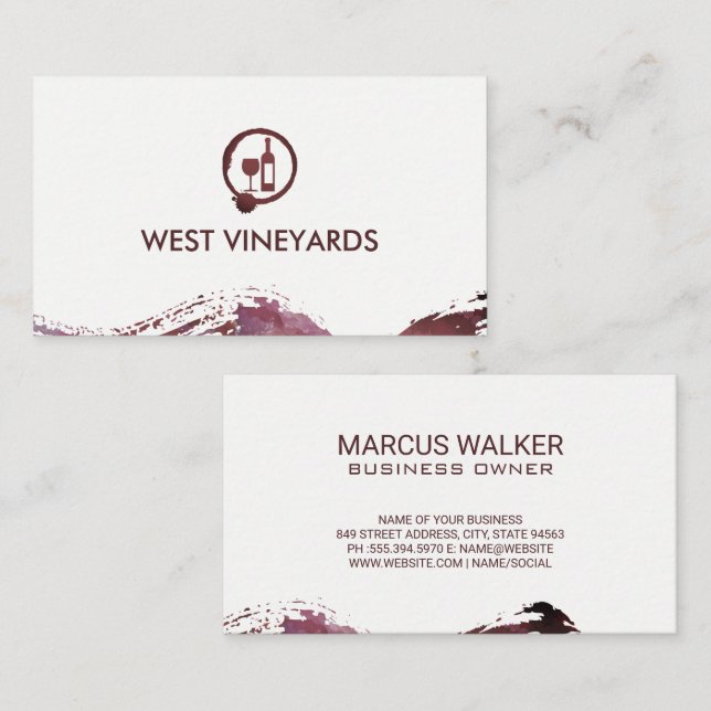 Wine Bottle and Glass |  Stain Watercolor Brushed Business Card (Front/Back)