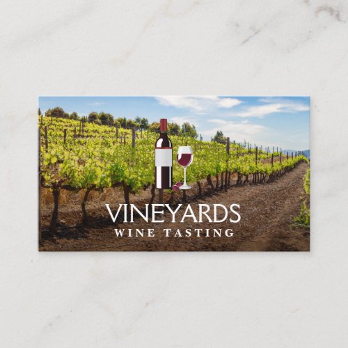 Wine Bottle and Glass  Vineyard Business Card