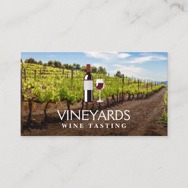 Wine Bottle and Glass | Vineyard Business Card (Front)