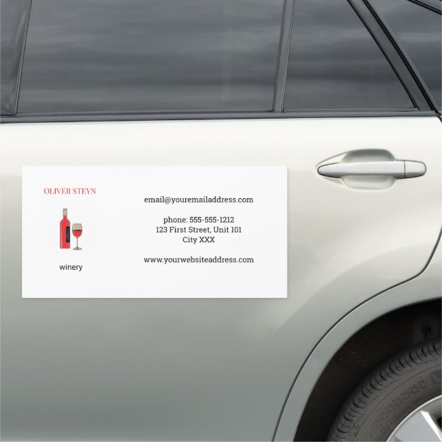 Wine bottle and glass white car magnet (In Situ)