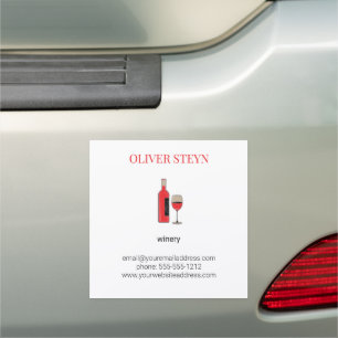 Wine bottle and glass white car magnet