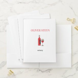 Wine bottle and glass white pocket folder