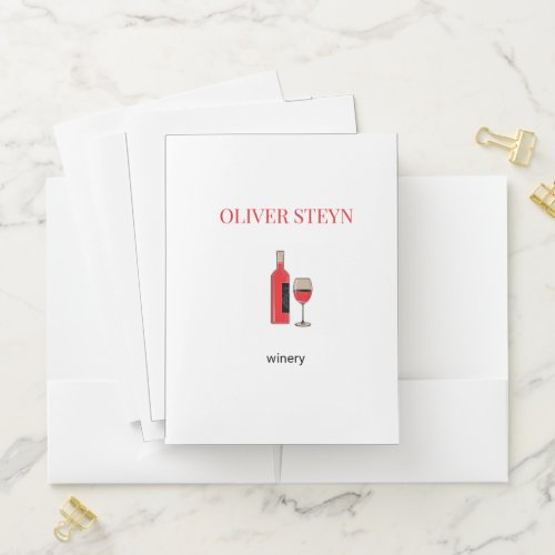 Wine bottle and glass white pocket folder