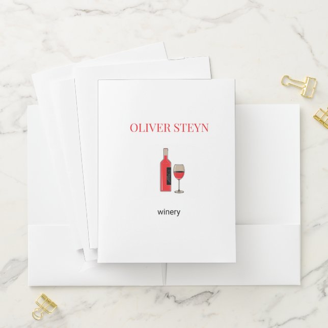 Wine bottle and glass white pocket folder (In Situ)