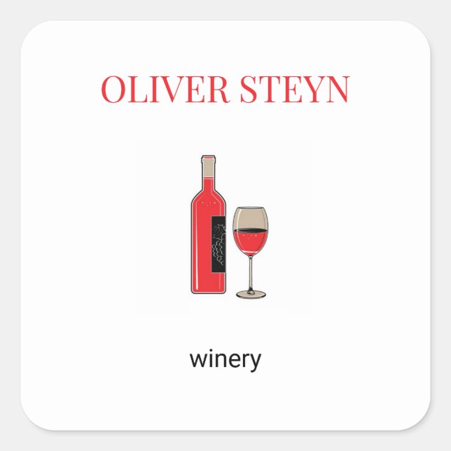 Wine bottle and glass white square sticker (Front)