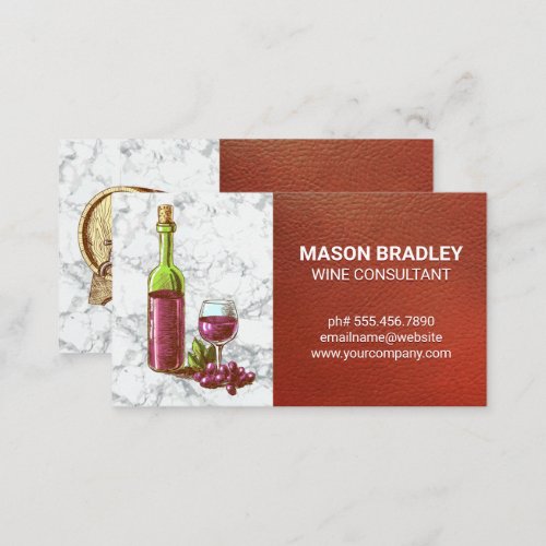 Wine Bottle and Glass  Wine Barrel  Leather Business Card