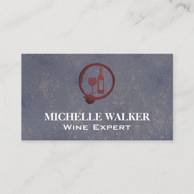 Wine Bottle and Glass | Wine Stain Texture  Business Card (Front)