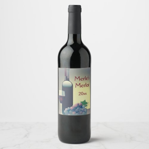 Wine Bottle and Grapes Design Wine Label