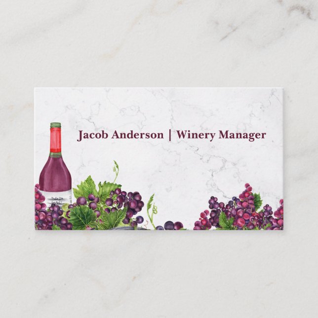 Wine Bottle and Grapes on the Vine Business Card (Front)