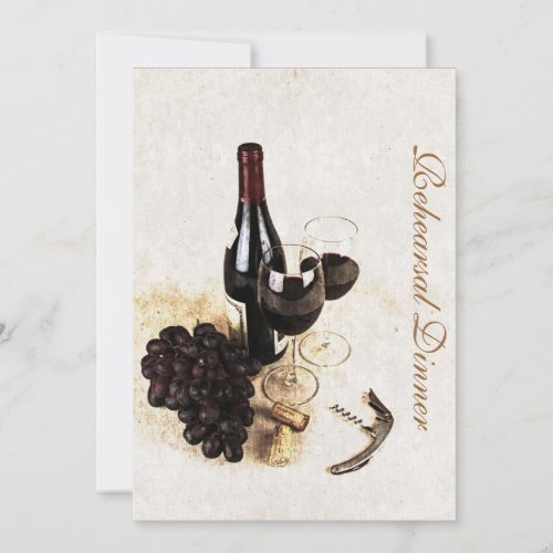 Wine bottle and grapes _ Rehearsal dinner Invitation