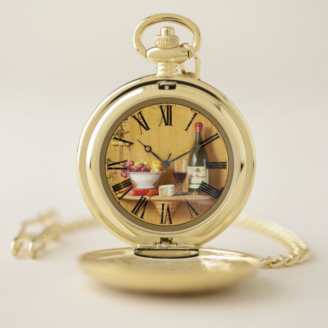 Wine Bottle and Wine Glass Roman Numeral Pocket Watch (Inside)