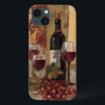 Wine Bottle and Wine Glasses iPhone 13 Case<br><div class="desc">© Silvia Vassileva / Wild Apple.  An image of three wine glasses and a wine bottle. The glasses are filled with red wine,  and a bunch of red grapes can be seen beside the glasses.</div>