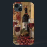 Wine Bottle and Wine Glasses iPhone 13 Case<br><div class="desc">© Silvia Vassileva / Wild Apple.  An image of three wine glasses and a wine bottle. The glasses are filled with red wine,  and a bunch of red grapes can be seen beside the glasses.</div>