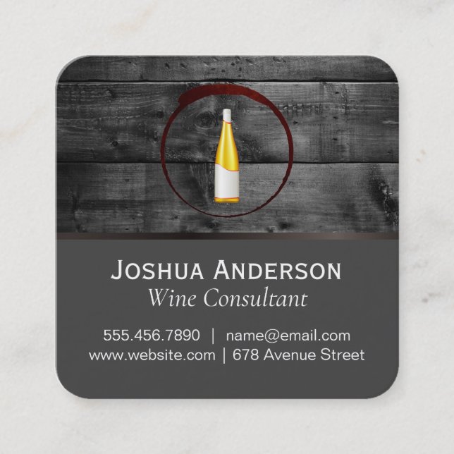 Wine Bottle and Wood Square Business Card (Front)