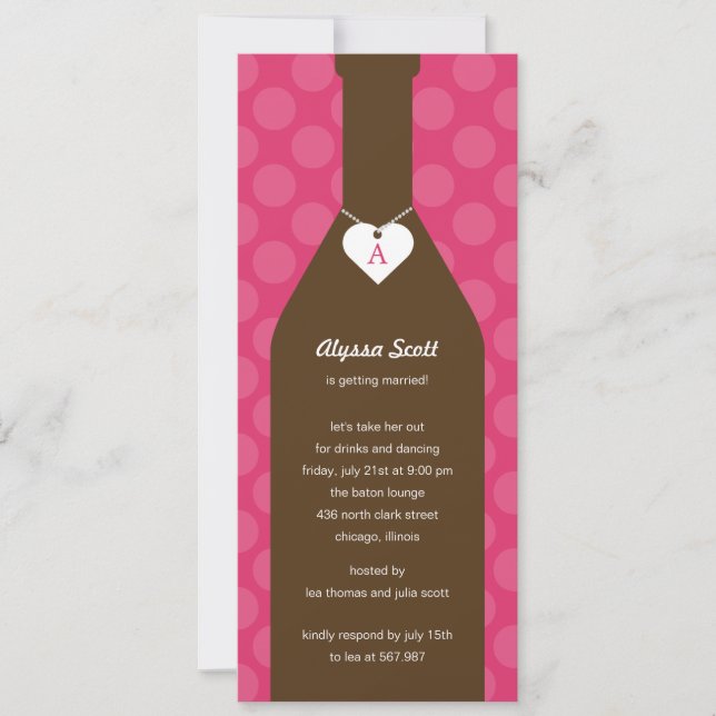 Wine Bottle Bridal Shower Invitations - Pink (Front)