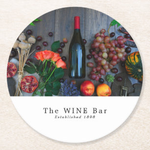 Wine Bottle Display, Wine Bar/Winery Round Paper Coaster