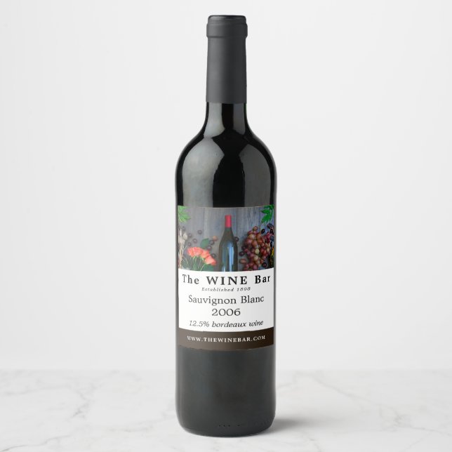Wine Bottle Display, Wine Bar/Winery Wine Label (Front)