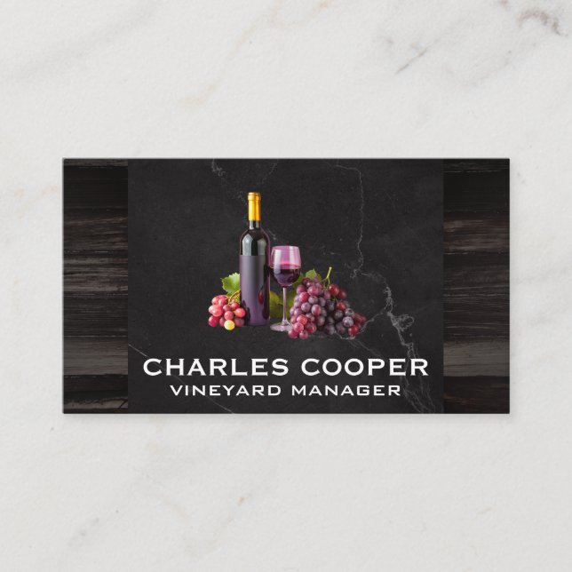 Wine Bottle Glass and Grapes | Tastings Business Card (Front)