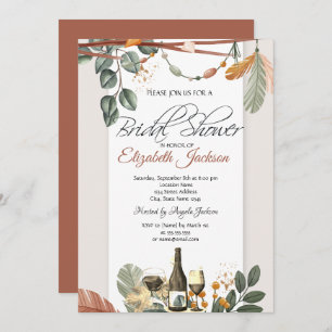 Wine Bottle Glass,Boho Bridal Shower   Invitation