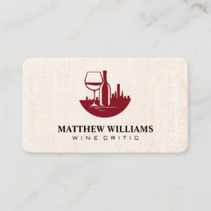 Wine Bottle Glass City Skyline Business Card