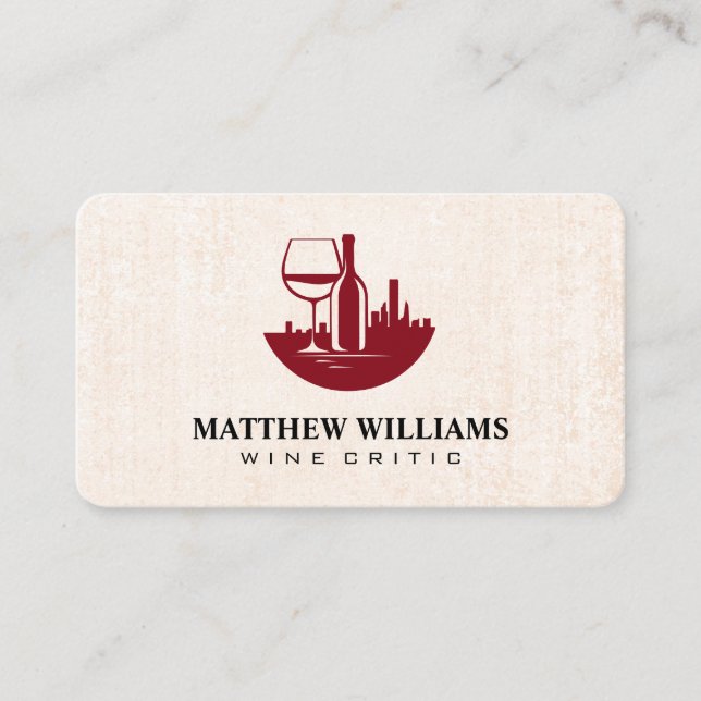 Wine Bottle Glass | City Skyline Business Card (Front)