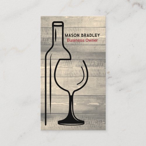 Wine Bottle Glass Graphics  Wood Background Business Card